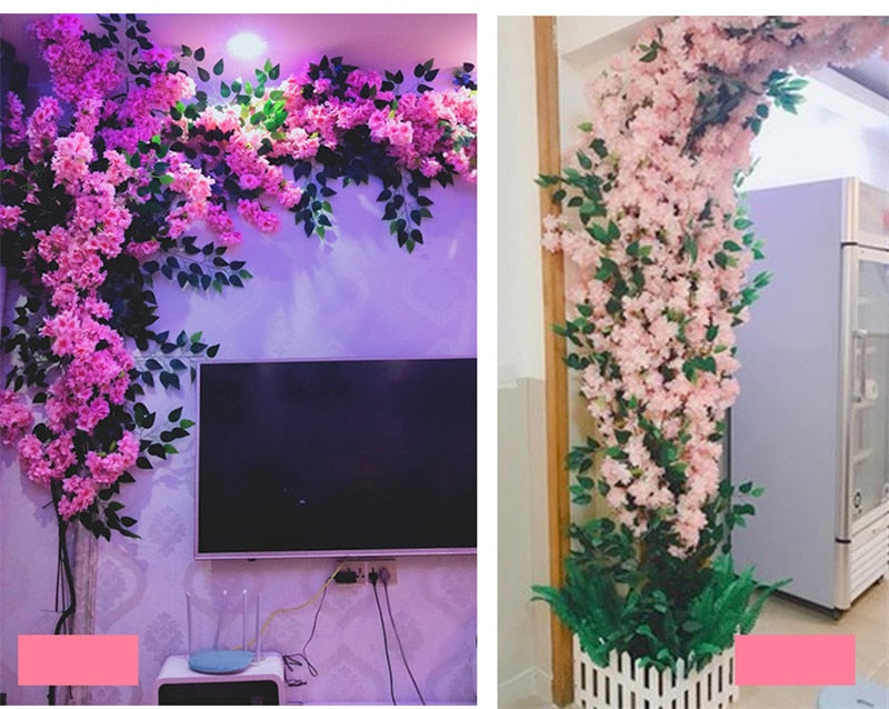 100cm Silk flowers Long-Peach Sakura Artificial flower Pink Wedding Decoration Cherry blossom branch for home Decor wedding Arch