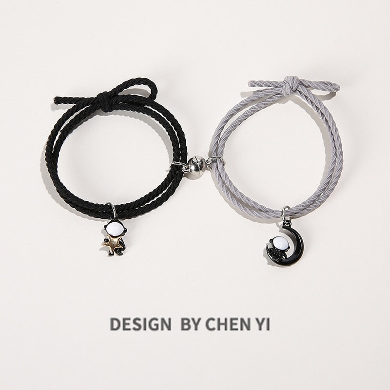 Cartoon Magnetic Couple Bracelets with Moon Robots Pendant Cute Mutually Attractive Friendship Rope Gifts for Friends PR Sale