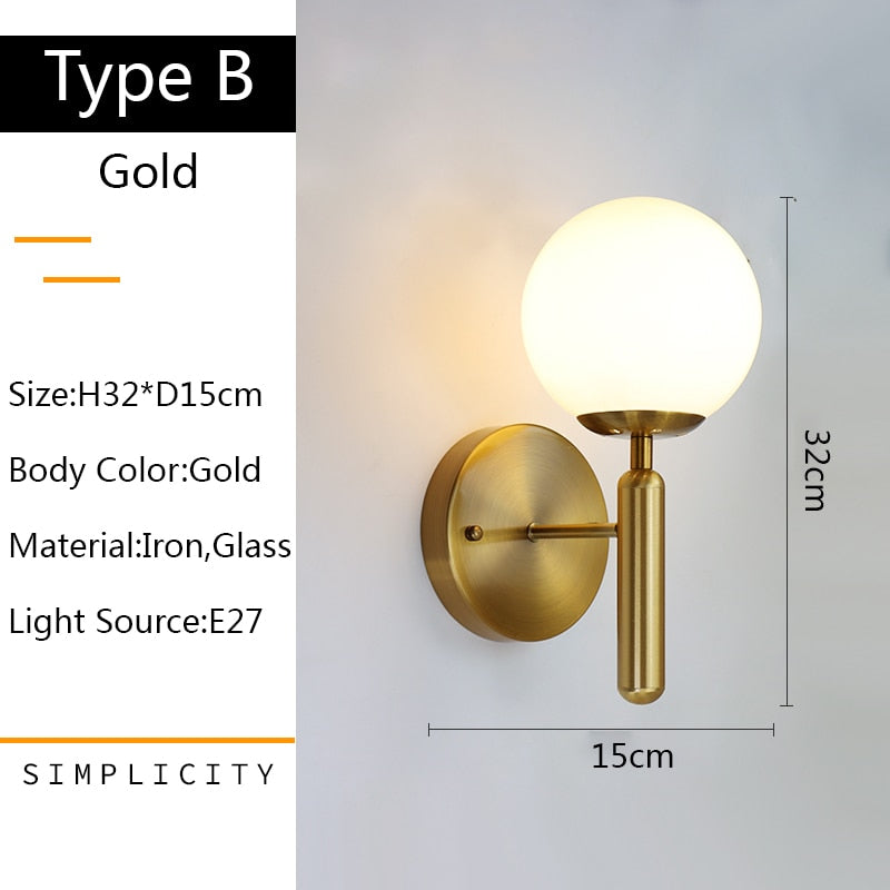 Qfdian home decor hot sale new Nordic Modern Wall Lamp Beside Bedroom Glass Ball LED Wall Lights Fixtures Wandlamp Lighting Bathroom Mirror Stair Light