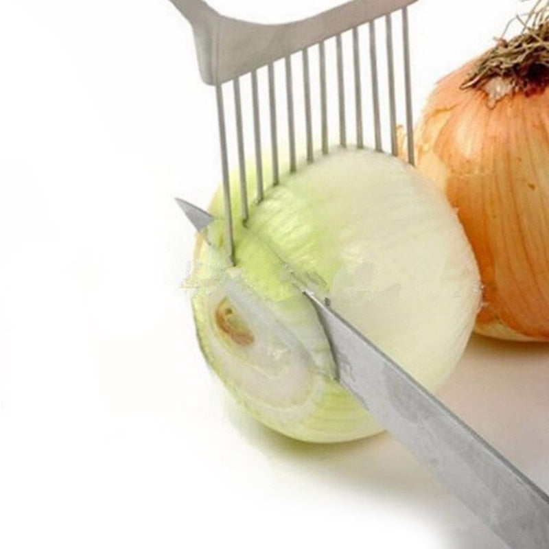 Stainless Steel Onion Needle Onion Fork Vegetables Fruit Slicer Tomato Cutter Cutting Safe Aid Holder Kitchen Accessories Tools