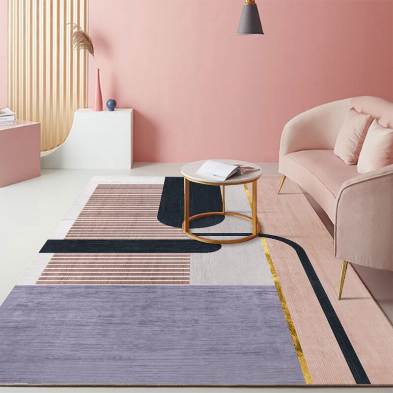 Qfdian Living room remodel Pink Geometric Large Carpets Area Rugs for Living room Home Decor Tatami Kids Play Floor Mats Sofa Blanket Bedside Modern Carpet