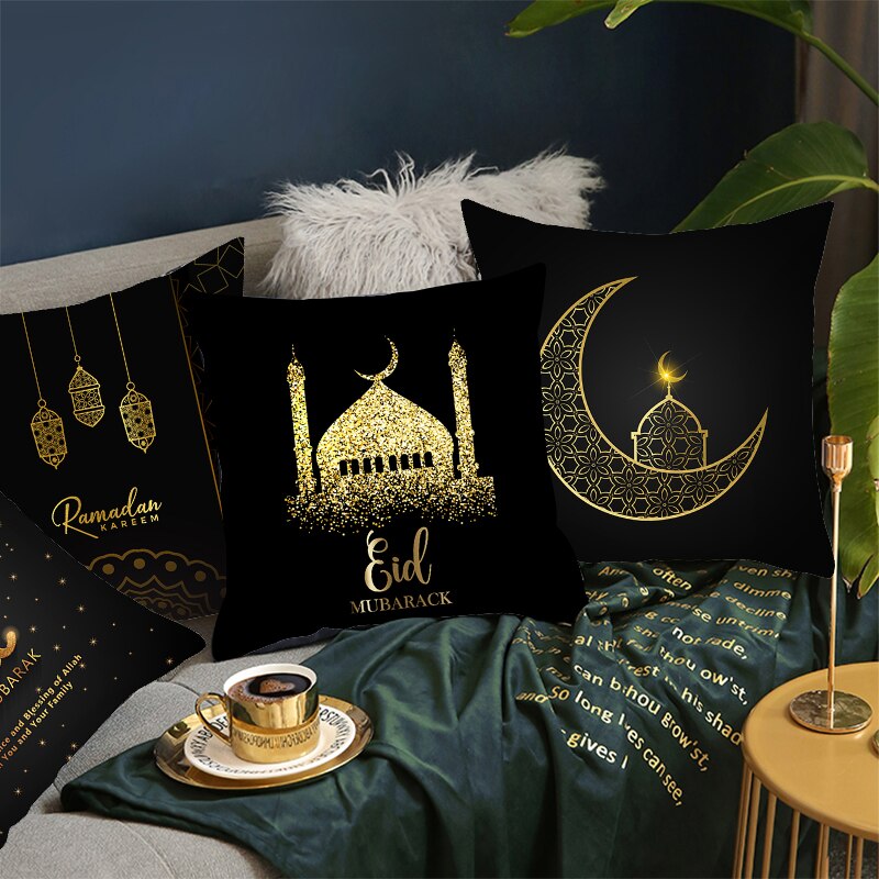 Qfdian Party decoration Islamic Eid Mubarak Pillowcase Ramadan Kareem Home Car Bedroom Sofa Decootative Pillow Cushion Covers Mosque Muslim Decor 45cm