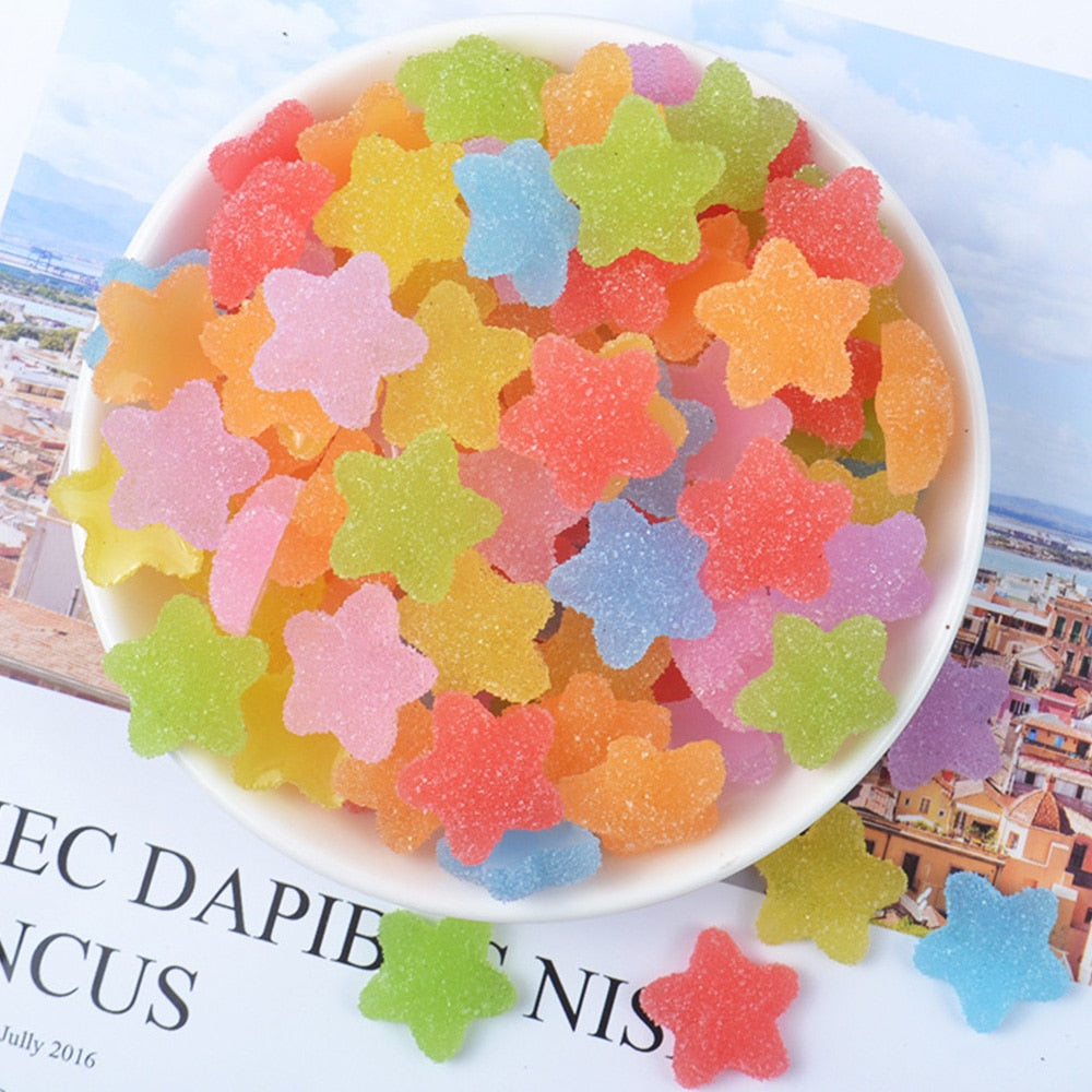 Qfdian home decor 10Pcs Flatback Resin Cabochons Simulation Candy Star Resin Cabochon Scrapbooking Embellishment DIY Accessories Decoration