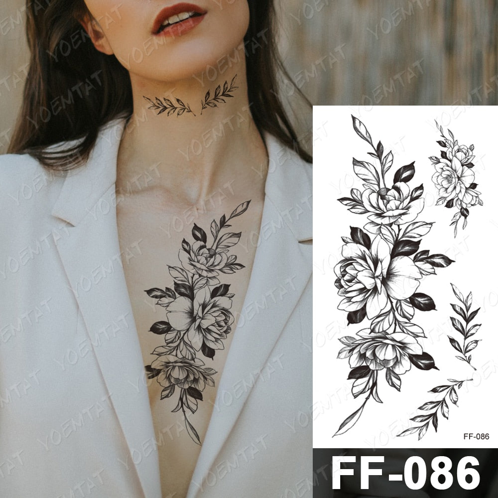 Qfdian Waterproof Temporary Tattoo Sticker I Love You Flash Tattoos Lip Print Butterfly Flowers Body Art Arm Fake Sleeve Tatoo Women