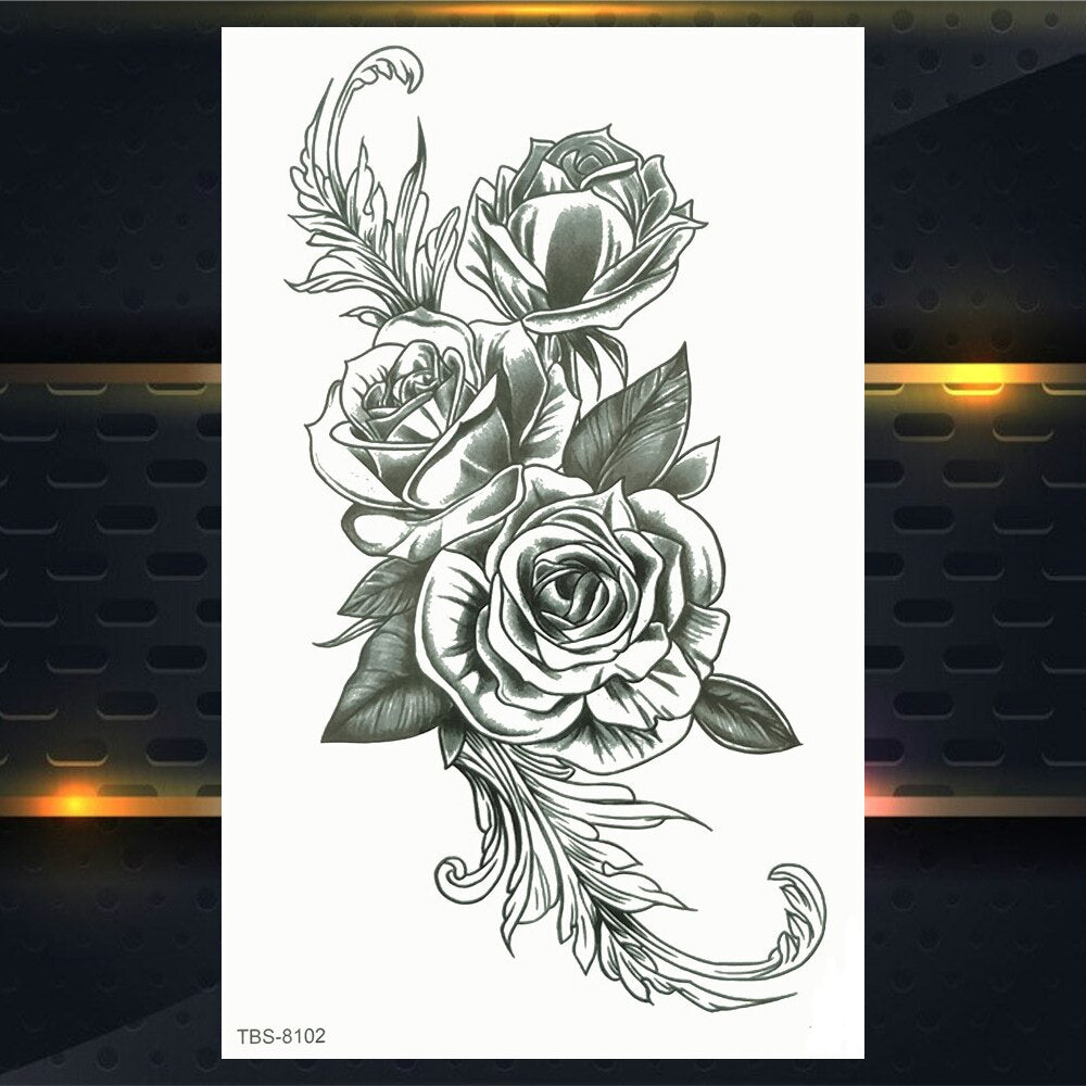 Qfdian gifts for women hot sale new Sexy Mehndi Temporary Tattoos For Women Female Black Rose Flower Fake Tattoo Sticker Hand Jasmine Camellia Branch Tatoo Pendants