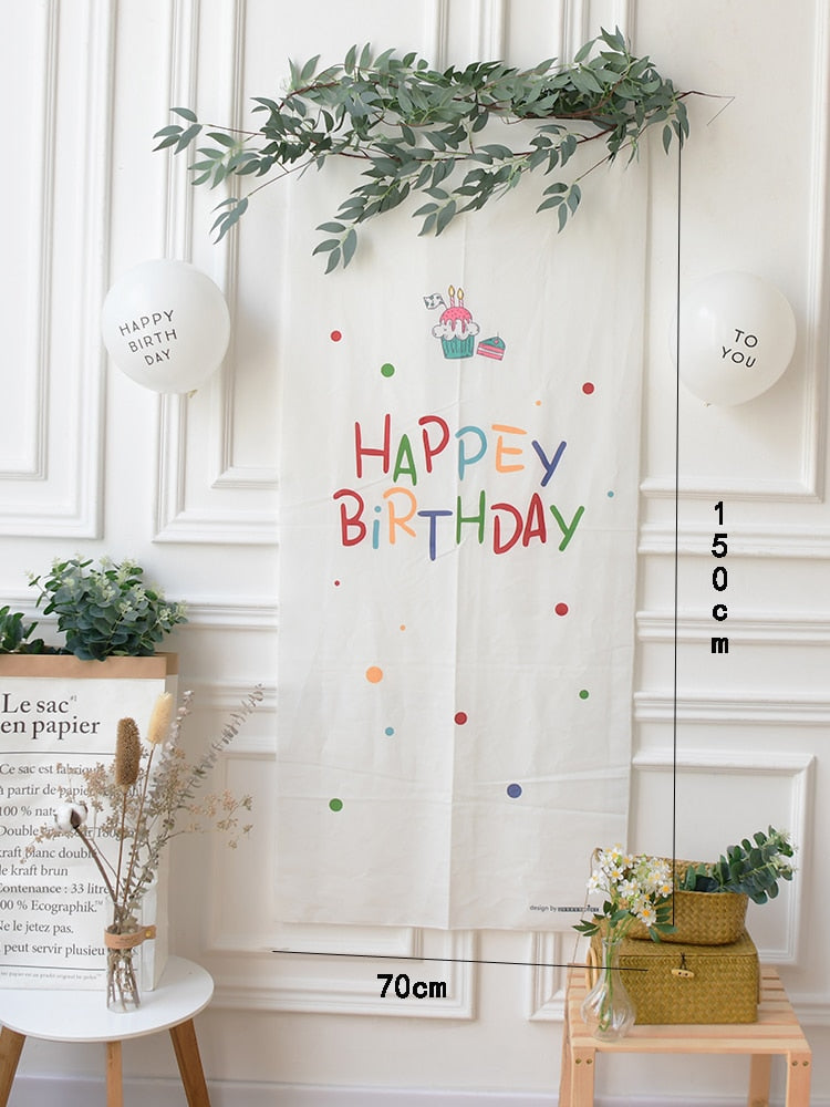 Qfdian Party decoration hot sale new Happy Birthday cloth Banner Sign Door Hanging Wall Decor adult Bday Party Balloon Supplies Favors for Kids Birthday 100 days