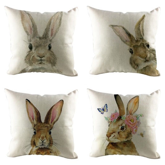 Qfdian easter decorations clearance Happy Easter Cushion Cover Bunny Eggs Decorative Pillow Cover Easter Rabbit Print Pillow Case Sofa Car Cushion Cover Home Decor