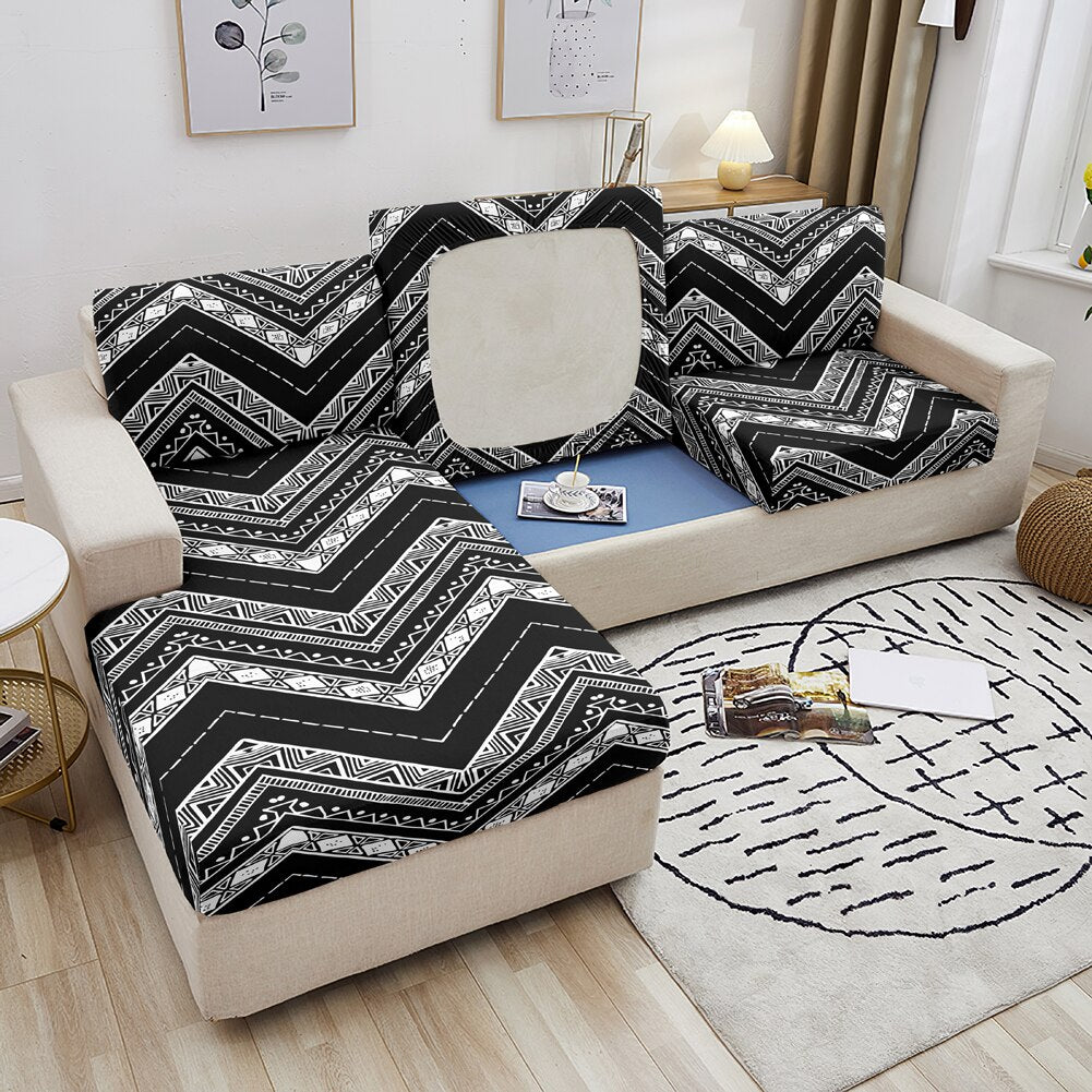 Qfdian Party decoration Ripple Elastic Sofa Seat Cover Sectional Fabric Couch Cover For Living Room Corner Sofa Seat Cushion Cover 1-4 Seater