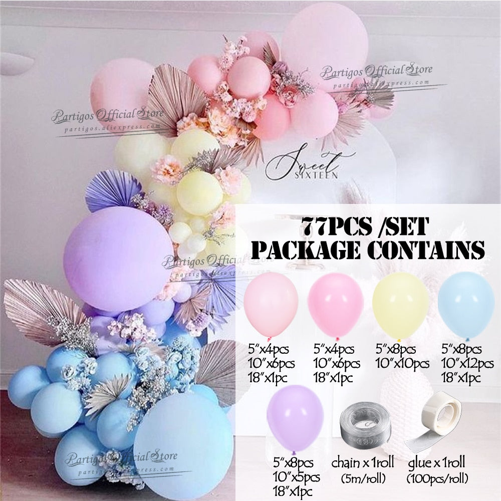 Qfdian wedding decorations hot sale new 77Pcs Mix Macaron Color Balloon Garland Kit Balloons Arch Chain Pink Latex Globos Baby Dhower Birthday Wedding Party Decorations