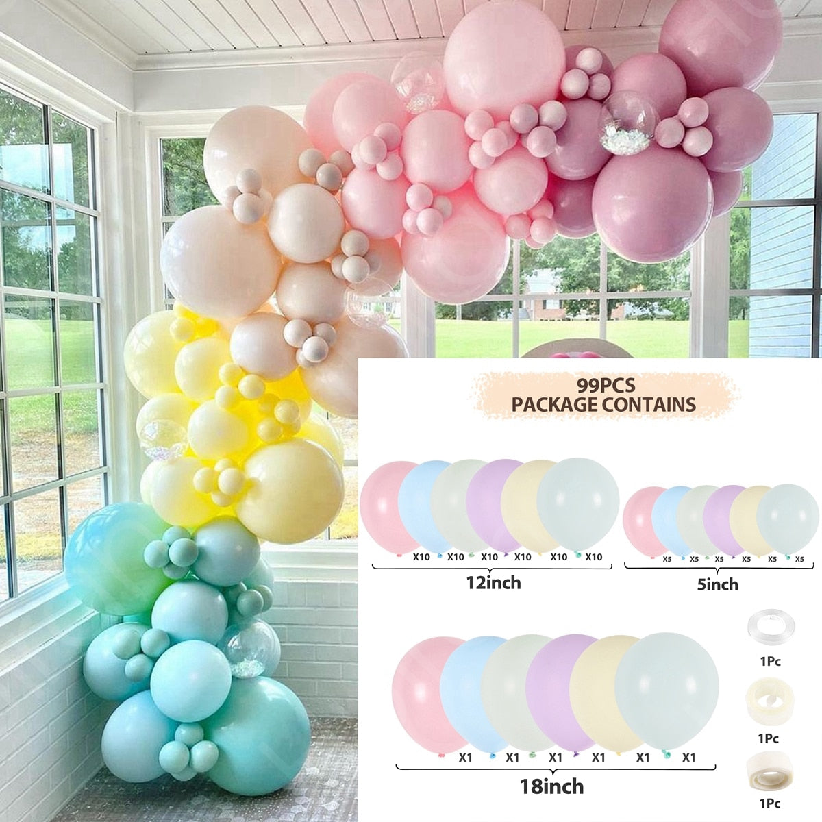 Qfdian 104pcs Bule Silver Macaron Metal Balloon Garland Arch Wedding Birthday Balloons Decoration Party Balloons For Kids Baby Shower