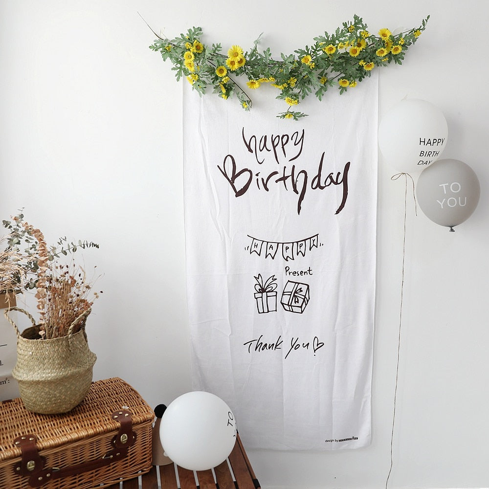 Qfdian Party decoration hot sale new Happy Birthday cloth Banner Sign Door Hanging Wall Decor adult Bday Party Balloon Supplies Favors for Kids Birthday 100 days