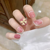 24Pcs false nails with designs cow and Blue Color cut design Fake Nail Shiny Gold Foil  artificial nails with glue for girls