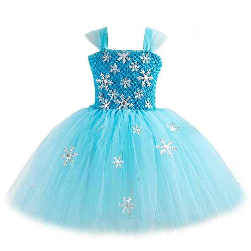 Qfdian halloween decorations halloween costumes Blue Princess Elsa Dress for Girls Snow Queen Tutu Dress Up Costumes for Kids Girl New Year Clothes Snowflake Christmas Outfits