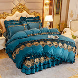 Qfdian father's day gifts Super Soft Beige Lace Flowers Embroidery Crystal Velvet Korean Bedding Duvet/Quilt Cover Pillowcases Solid Color Home Textiles