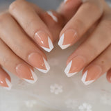 QFDIAN Beige French Nails White Tip Squoval False Nails Short Medium Size Ladies Artificial Manicure Tips for Daily Wear