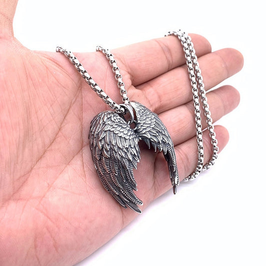 Qfdian father's day gifts Fashion Exquisite Angel Wing Pendant Necklace for Men and Women Couples Punk Trend Jewelry Gifts