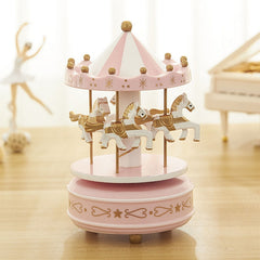 Qfdian Party decoration Blue Pink Wooden Carousel Music Box Valentines Day Gift Souvenir Gift Wedding Favors Gifts for Guest