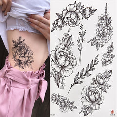 Qfdian Party decoration hot sale new Waterproof Temporary Tattoo Sticker Black Roses Flower Pattern Design Full Flower Arm Body Art Big Large Fake Tattoo Sticker 1PC