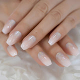 QFDIAN Beige French Nails White Tip Squoval False Nails Short Medium Size Ladies Artificial Manicure Tips for Daily Wear