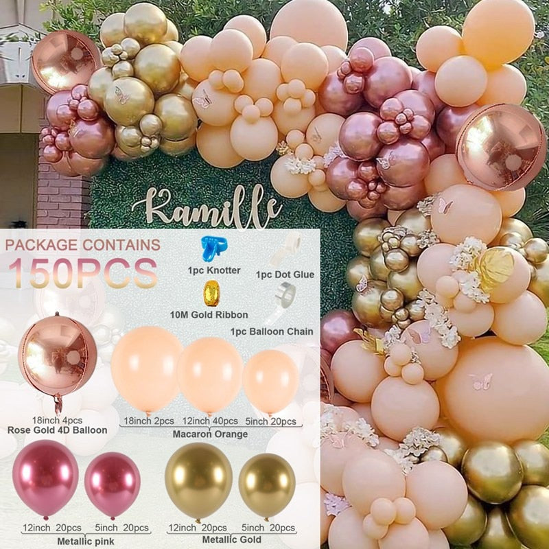 Qfdian Party decoration hot sale new Rose Apricot Balloon Garland Arch Kit Wedding birthday party decoration kids Confetti Latex Balloons Baby Shower Decor