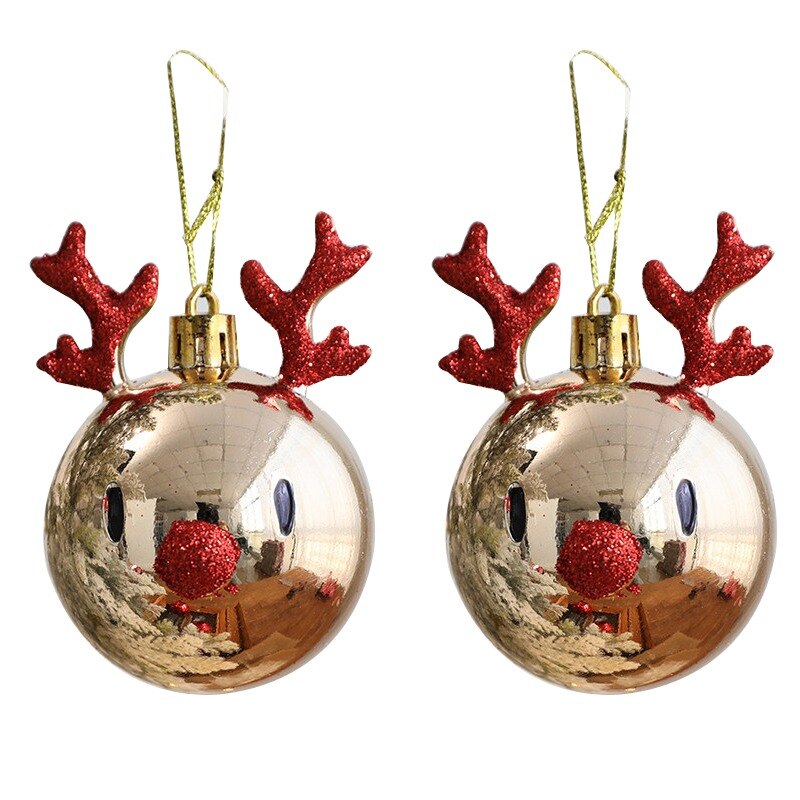 QFDIAN New 2pcs Christmas Balls Ornaments Bauble Pendant Elk Design Hanging Balls Mall Home Party Props For Christmas Tree Decorations