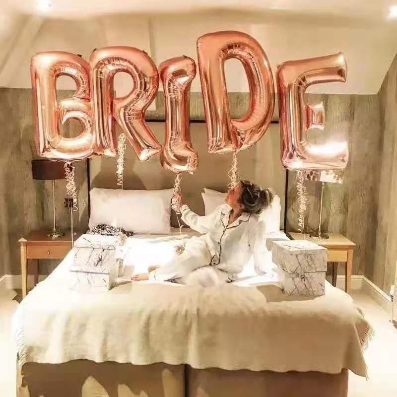 Qfdian valentines day gifts for her 5pcs 16/32inch Rose Gold Silver Bride Letter Foil Balloons Wedding Bachelorette Party Decorations Bridal Shower Party Balloon