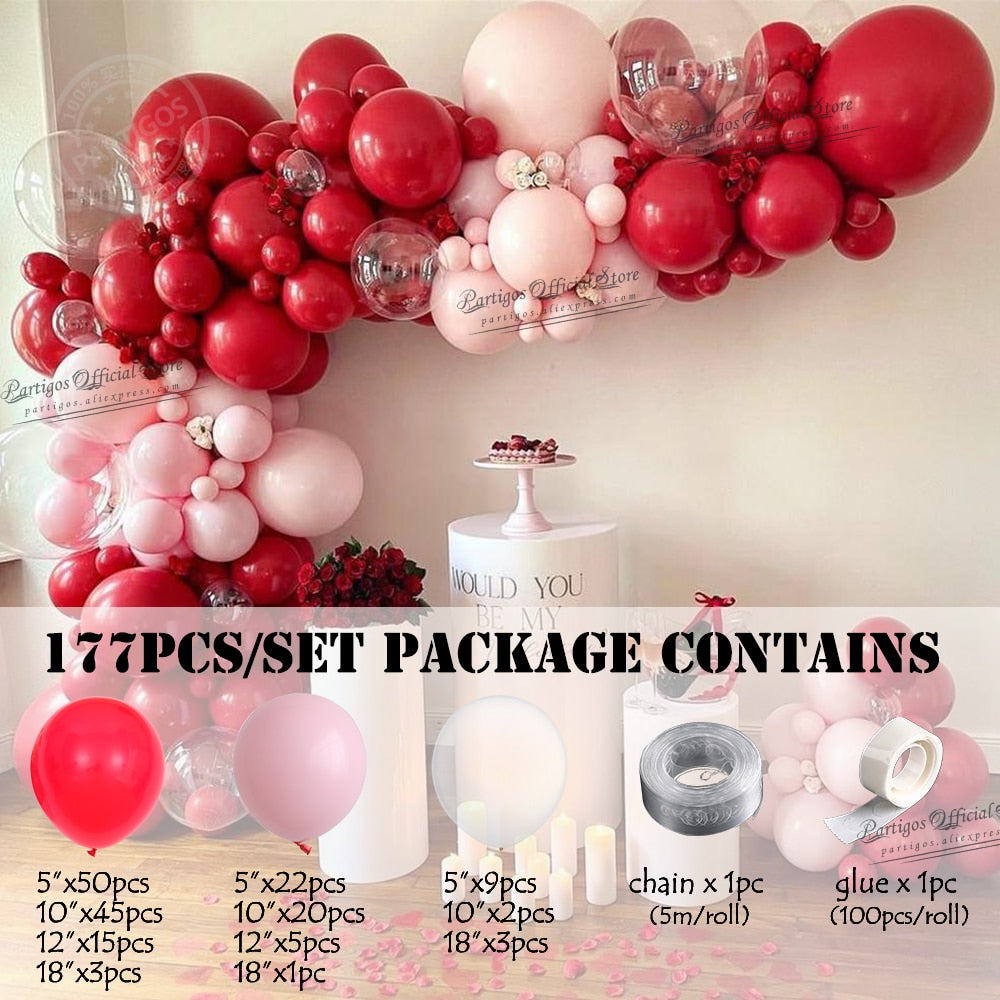 Qfdian wedding decorations hot sale new 177Pcs Matte Pastel Pink Ruby Red Balloon Garland Kit Set Transparent Bubble Globos Valentine Wedding Balloons Home Party Decors