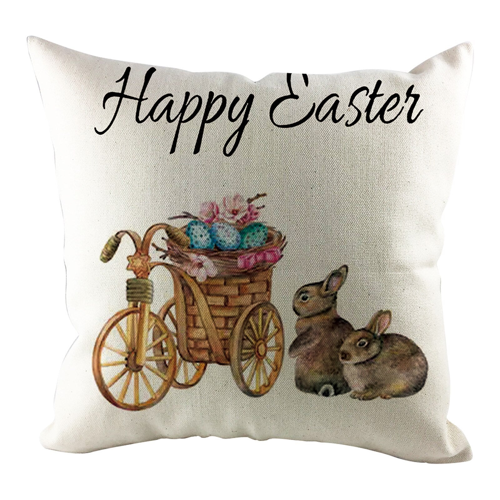 Qfdian easter decorations clearance Happy Easter Cushion Cover Bunny Eggs Decorative Pillow Cover Easter Rabbit Print Pillow Case Sofa Car Cushion Cover Home Decor