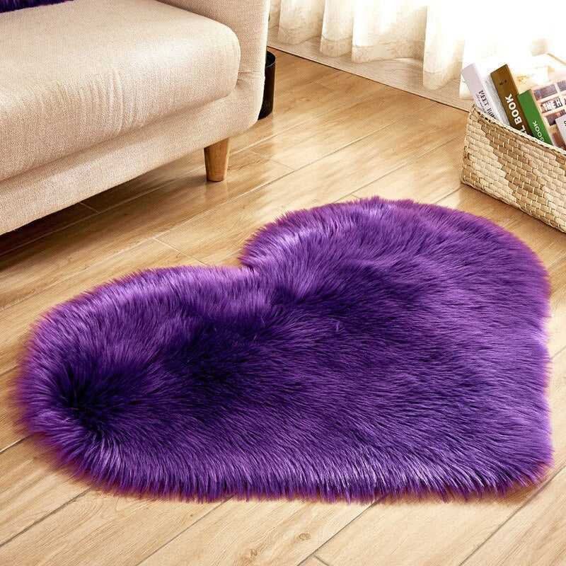 Qfdian Cozy apartment aesthetic Heart-Shape Sheepskin Shaggy Fluffy Plush Area Rug Soft Faux Fur Wool Carpet Rugs for Living Room Parlor Floor Mat Home Decor