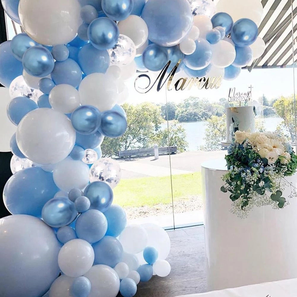 Qfdian 104pcs Bule Silver Macaron Metal Balloon Garland Arch Wedding Birthday Balloons Decoration Party Balloons For Kids Baby Shower