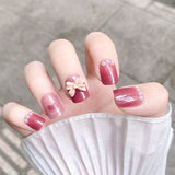 24Pcs false nails with designs cow and Blue Color cut design Fake Nail Shiny Gold Foil  artificial nails with glue for girls