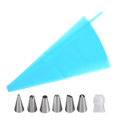 Qfdian Party gifts Party decoration hot sale new 1pcs Silicone Kitchen Accessories Icing Piping Cream Pastry Bag With 6 Stainless Steel Nozzle DIY Cake Decorating Tips Set