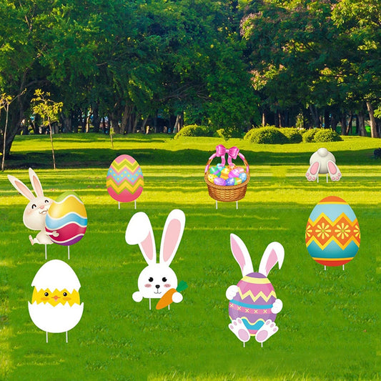 Qfdian easter decorations clearance Easter Yard Signs Outdoor Decorations, Easter Yard Stakes Easter Yard Sign Outdoor Easter Bunny Egg Chick Yard Signs with Stakes