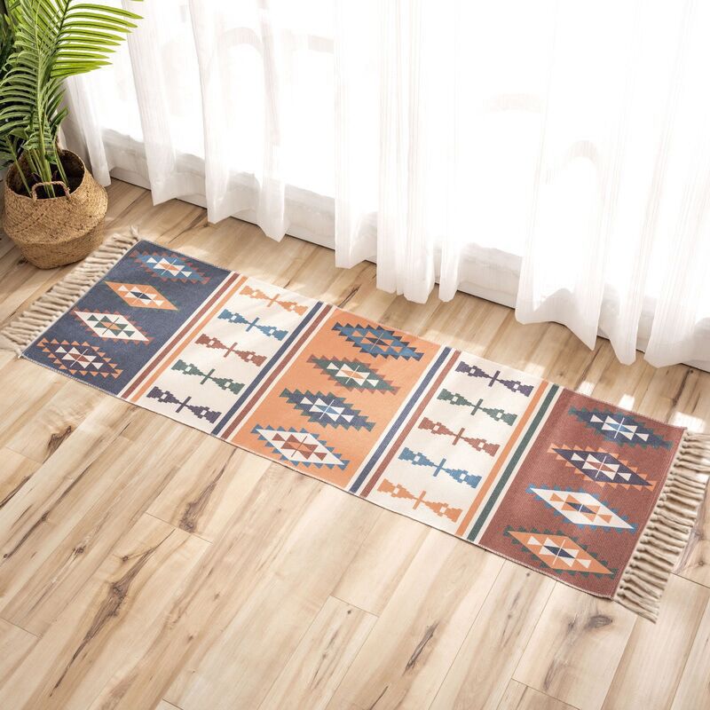 Qfdian easter decorations clearance Luxury Bohemia Ethnic Style Cotton Linen Soft Carpet Handmade Tassel Rug Living Room Bedside Floor Mat Pad Home Boho Decoration