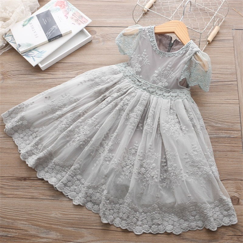 QFDIAN Summer Teens Girl Dresses For Child Floral Short Sleeve Gowns Children Dresses Lace Party Dress Vestido Infantil 3 to 8 Years