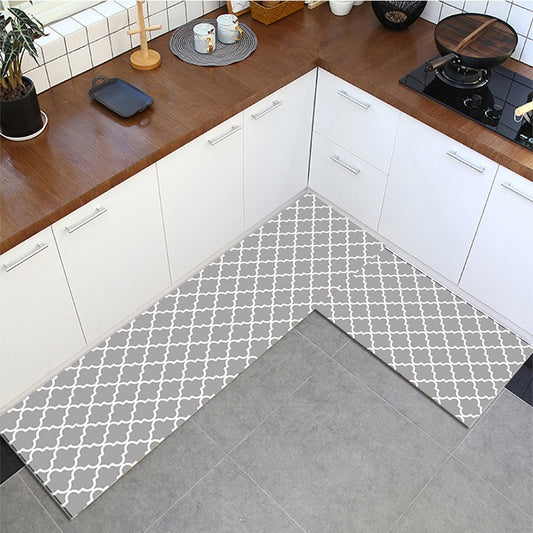 Qfdian Plaid Kitchen Mat Nordic Long Non Slip Kitchen Carpet for Floor Black Grey Entrance Doormat Bath Mats Hallway Rug Home Decor