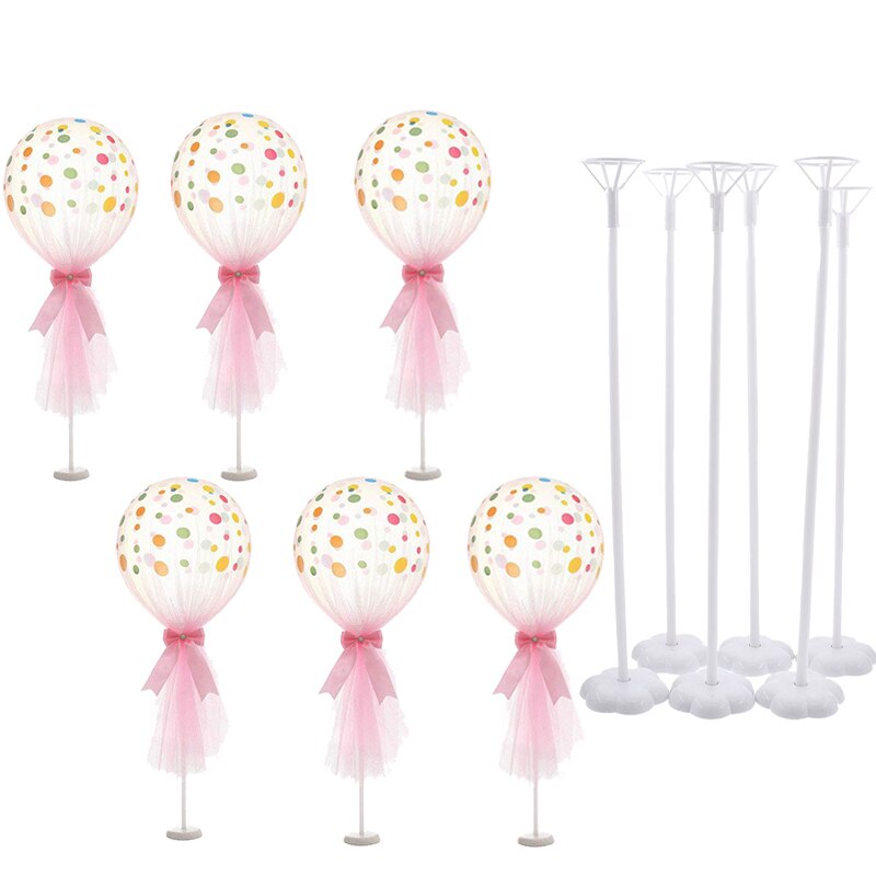 Qfdian halloween decorations christmas decorations 6pcs 40cm Balloon Stand Balloon Holder Column Tulle Balloon Kids Birthday Wedding Party Table Baby Shower Decoration Table Decor