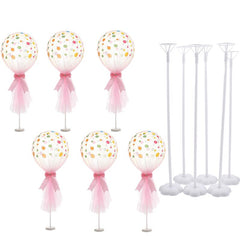 Qfdian halloween decorations christmas decorations 6pcs 40cm Balloon Stand Balloon Holder Column Tulle Balloon Kids Birthday Wedding Party Table Baby Shower Decoration Table Decor