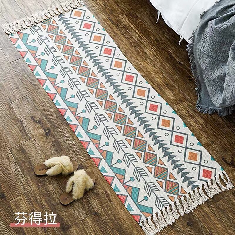 Qfdian easter decorations clearance Luxury Bohemia Ethnic Style Cotton Linen Soft Carpet Handmade Tassel Rug Living Room Bedside Floor Mat Pad Home Boho Decoration