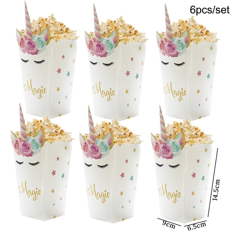 Unicorn Party Supplies Paper Popcorn Box Cookie Gift Box Bag Kids Unicorn Theme Birthday Party Decoration Baby Shower Supplies