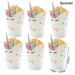 Unicorn Party Supplies Paper Popcorn Box Cookie Gift Box Bag Kids Unicorn Theme Birthday Party Decoration Baby Shower Supplies