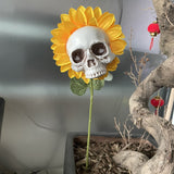Qfdian New Garden Decoration Skull Head Sunflower Statues Outdoor Creative Garden Ornament Party Garden Skull Sunflower Decoration