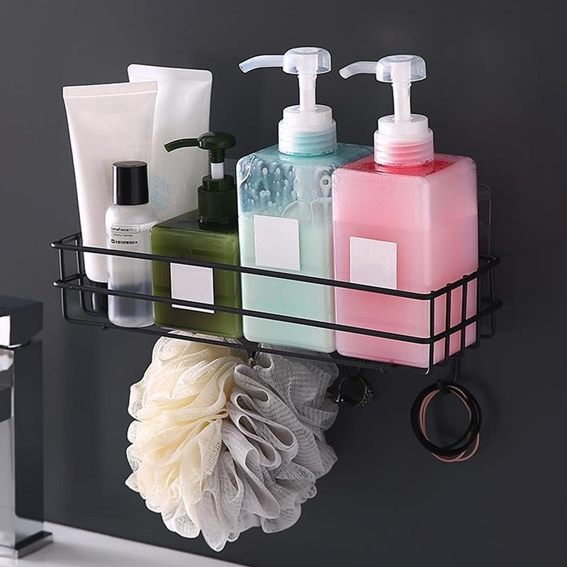 Wall Mounted Bathroom Shelves Floating Shelf Shower Hanging Basket Shampoo Holder WC Accessories Kitchen Seasoning Storage Rack