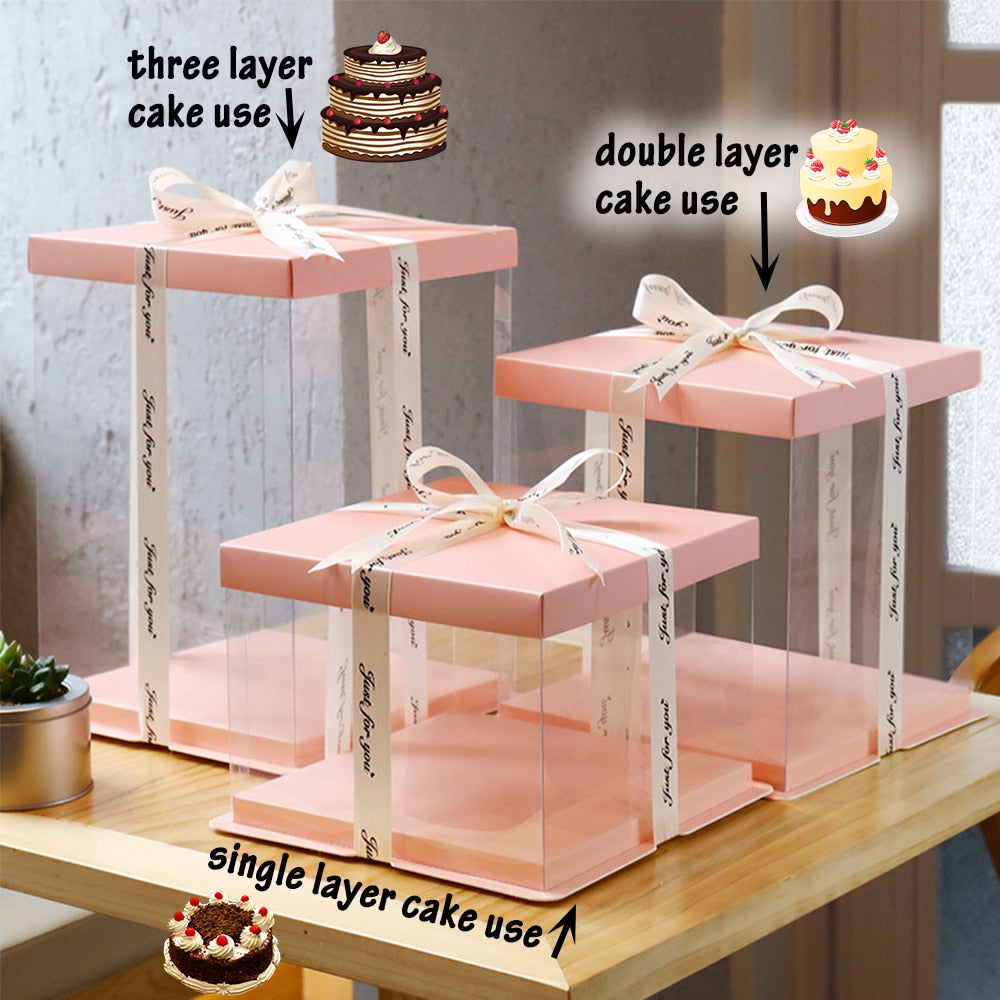 Qfdian Party gifts Party decoration hot sale new 1Pc Clear PVC Cake Box Transparent Cake Packing Box Birthday Wedding Christmas Candy Dessert Packaging Gifts New Year Decoration