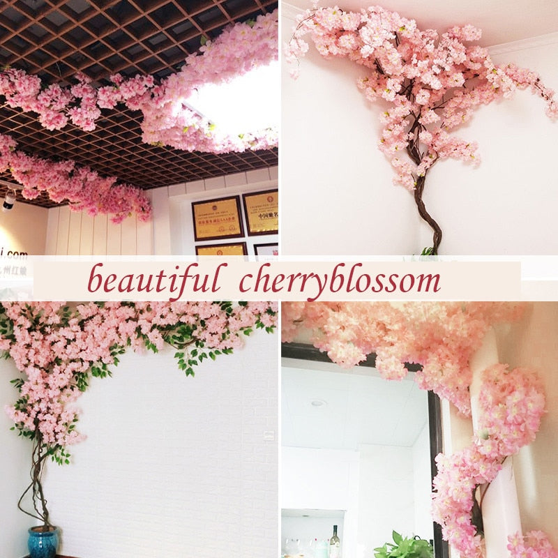 100cm Silk flowers Long-Peach Sakura Artificial flower Pink Wedding Decoration Cherry blossom branch for home Decor wedding Arch