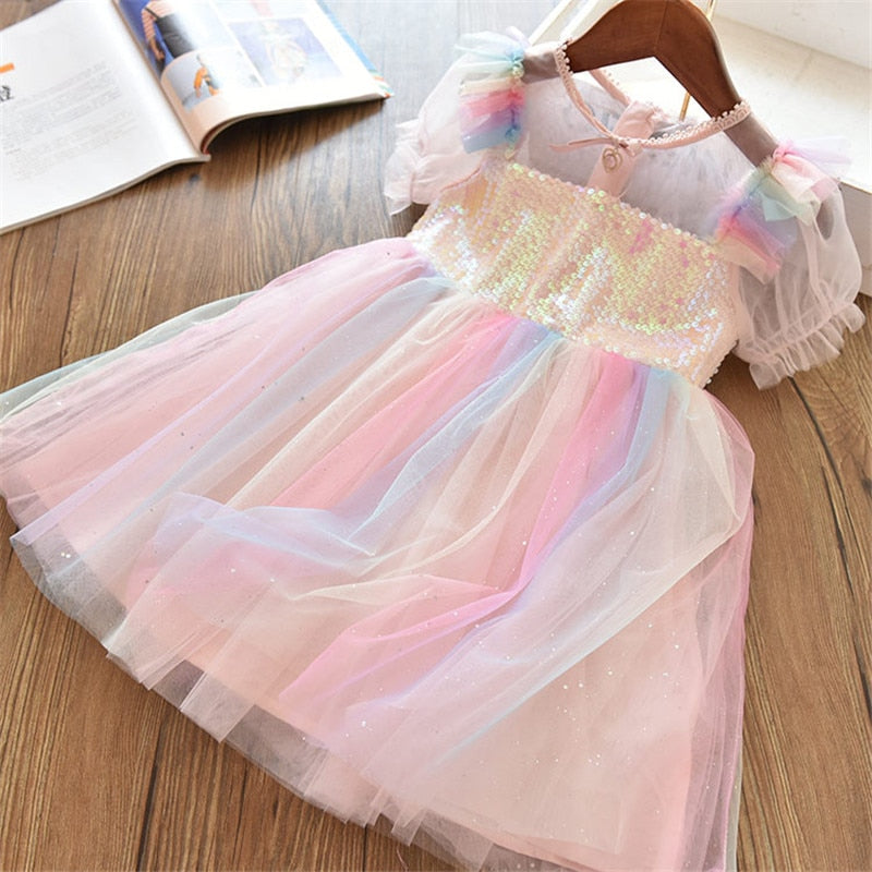 QFDIAN Summer Teens Girl Dresses For Child Floral Short Sleeve Gowns Children Dresses Lace Party Dress Vestido Infantil 3 to 8 Years