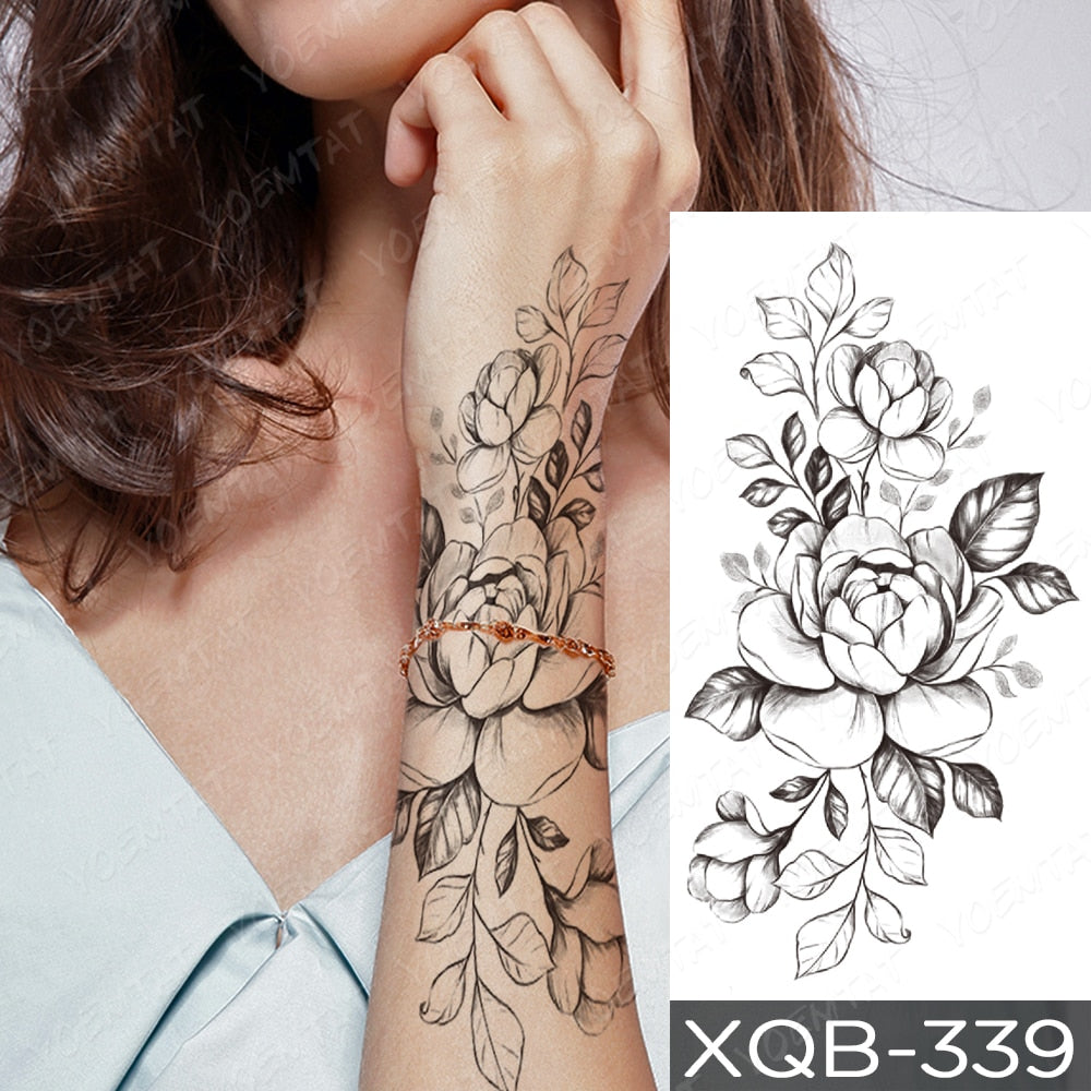 Qfdian Waterproof Temporary Tattoo Sticker I Love You Flash Tattoos Lip Print Butterfly Flowers Body Art Arm Fake Sleeve Tatoo Women