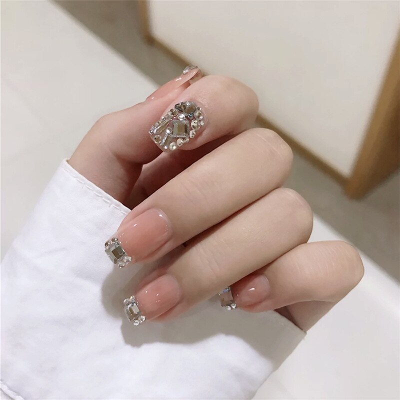 3D Bow Ballet Artificial Diamond Fake Nails Art Aurora Press on Detachable False Nails with Designs Set Love Hreat Nail Tips