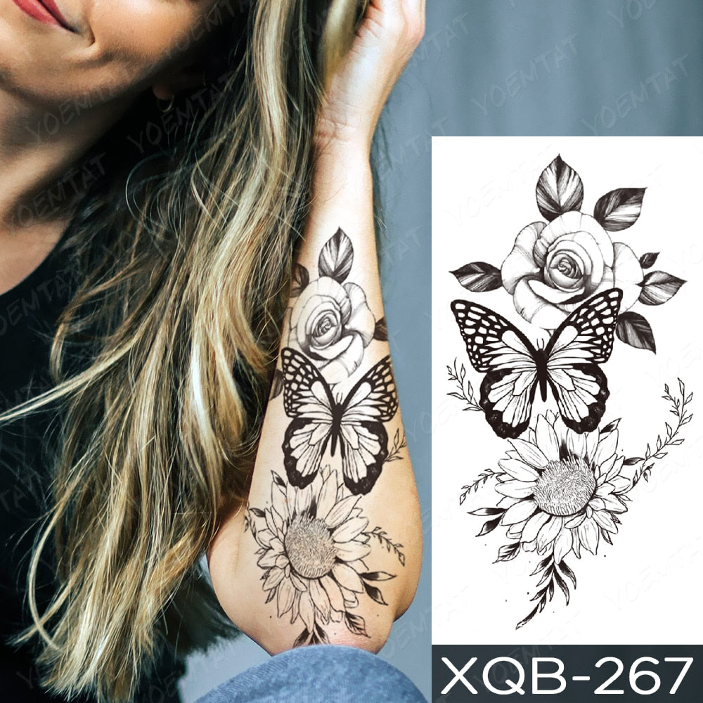 Qfdian Waterproof Temporary Tattoo Sticker I Love You Flash Tattoos Lip Print Butterfly Flowers Body Art Arm Fake Sleeve Tatoo Women