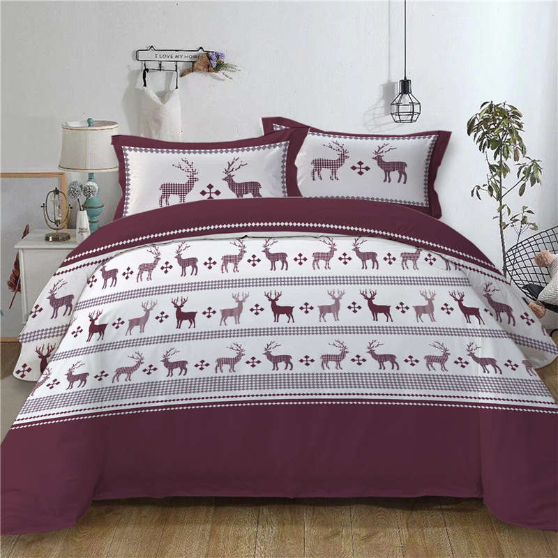 Qfdian halloween decorations halloween costumes halloween gift 3D Christmas Duvet Cover Set Double Queen King Reversible Red White Elk Reindeer Bedding Set Child Kids Christmas New Year Gift